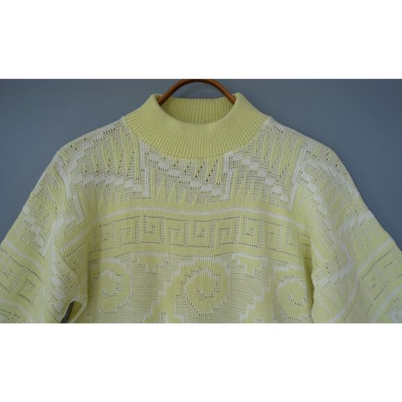 Vintage 80s Jolie USA Greek Key Knit Sweater M Retro Granny Academia Cabincore - Picture 4 of 12